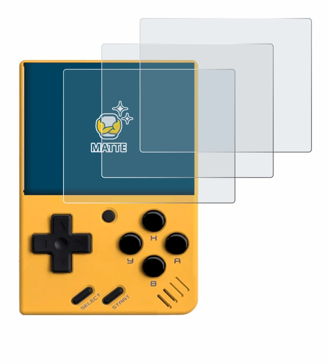 Image de l'appareil Miyoo Mini V4 avec une grande variété de protections d'écran.