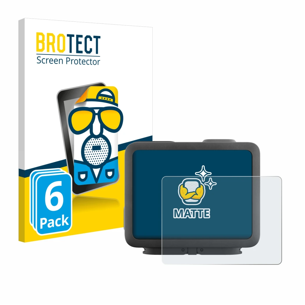 Face avant d’un emballage produit avec le logo de la marque BROTECT. À côté, l’appareil GoPro Hero 4k est représenté avec la p