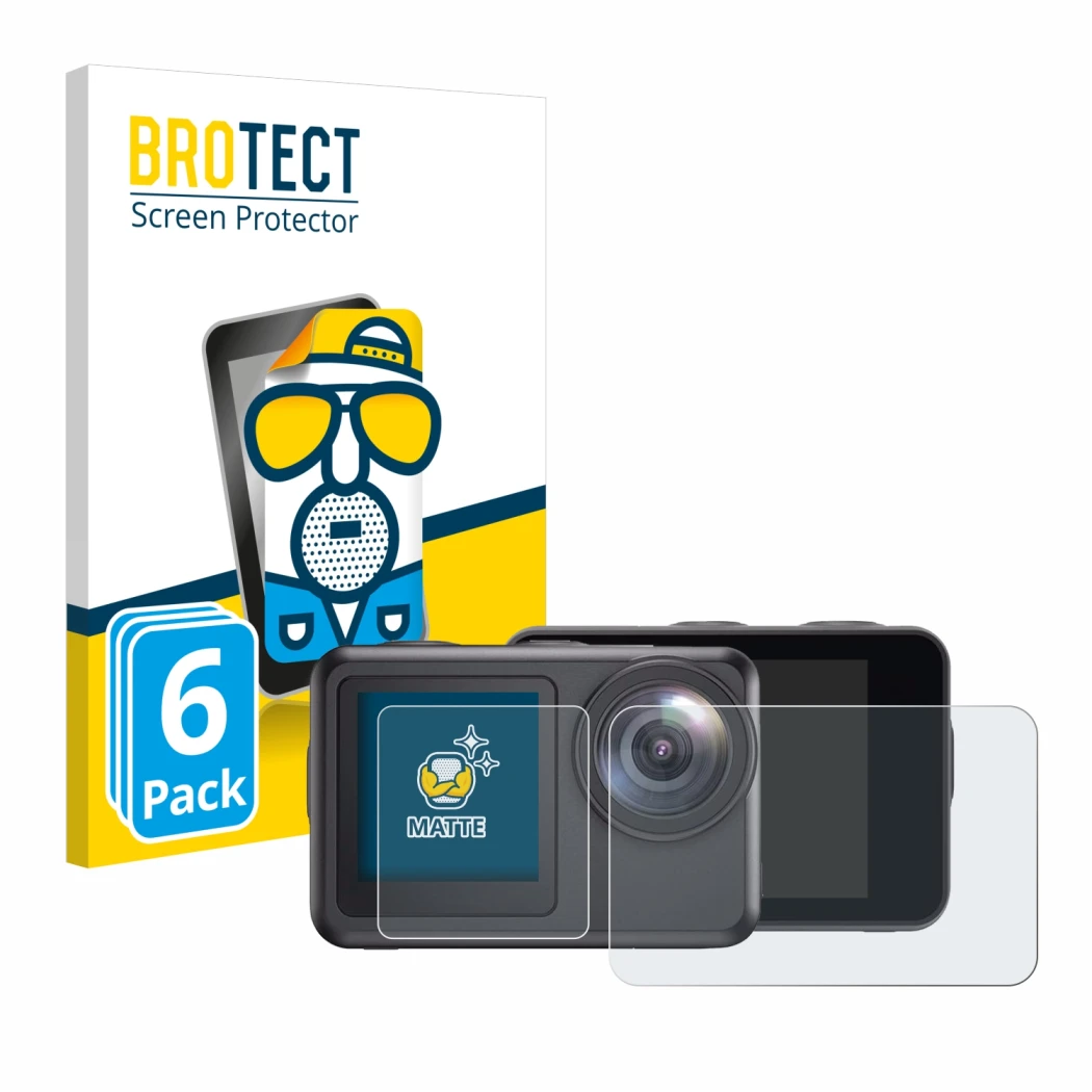 Face avant d’un emballage produit avec le logo de la marque BROTECT. À côté, l’appareil Akaso Brave 7 LE est représenté avec l