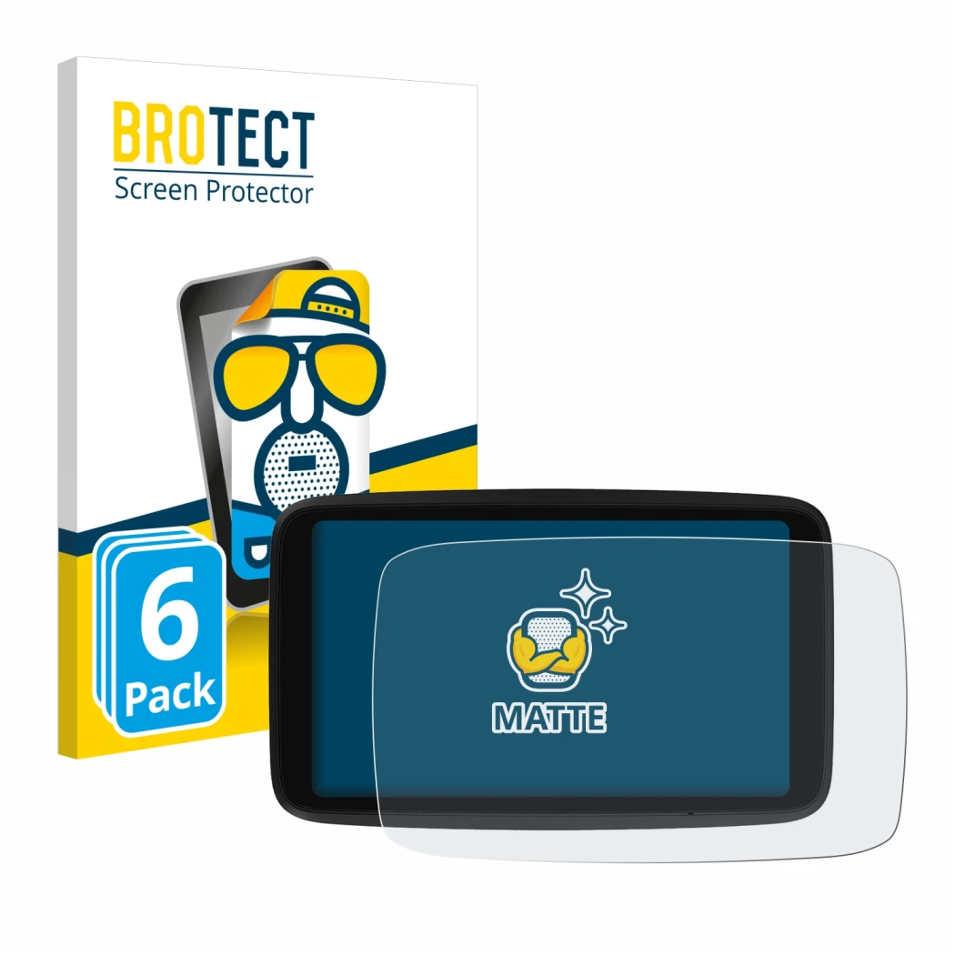 Face avant d’un emballage produit avec le logo de la marque BROTECT. À côté, l’appareil TomTom GO Advanced est représenté avec