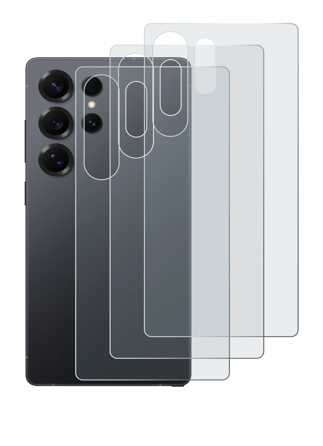 Image de l'appareil Samsung Galaxy S25 Ultra (Arrière) avec une grande variété de protections d'écran.