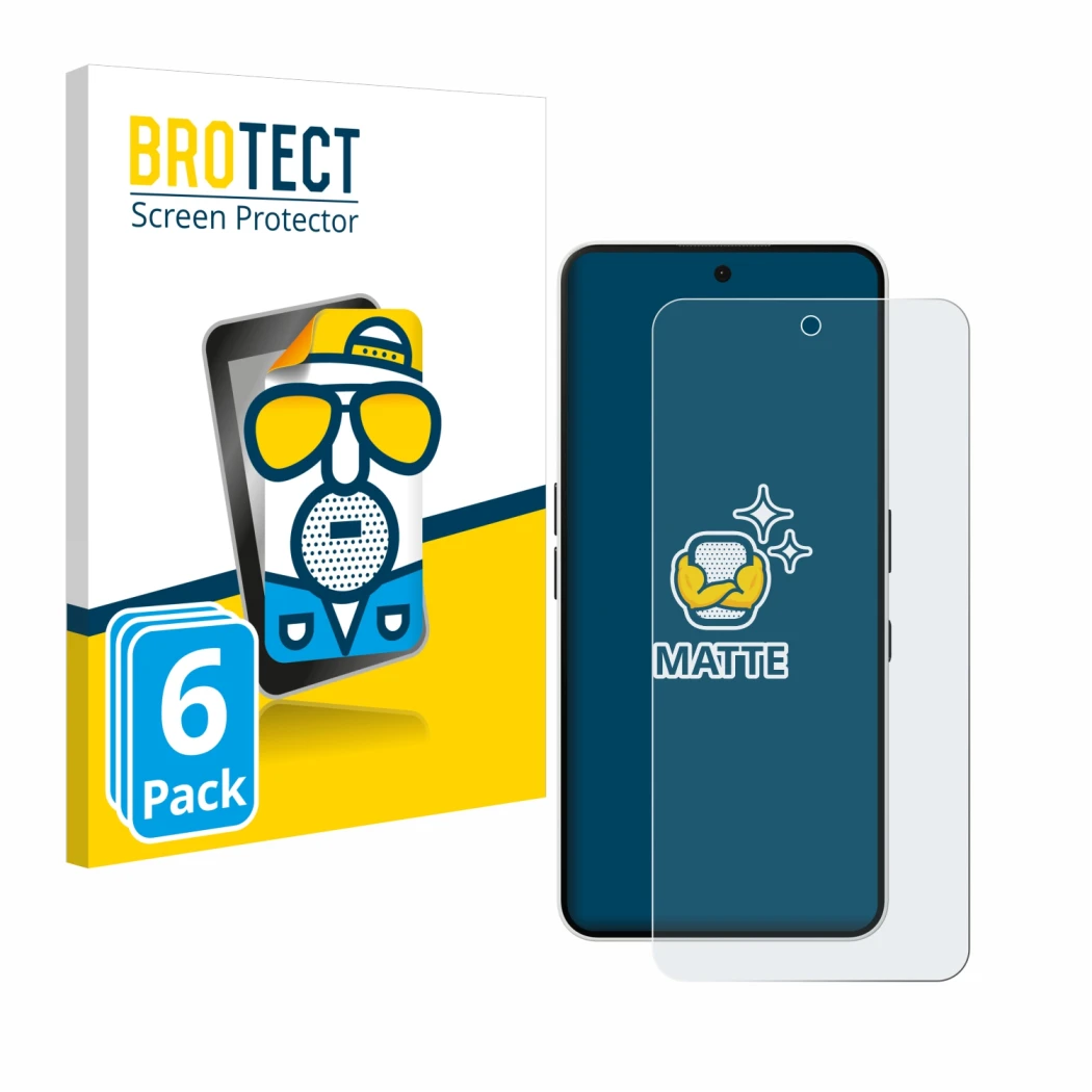 Face avant d’un emballage produit avec le logo de la marque BROTECT. À côté, l’appareil Nothing Phone (3a) est représenté avec