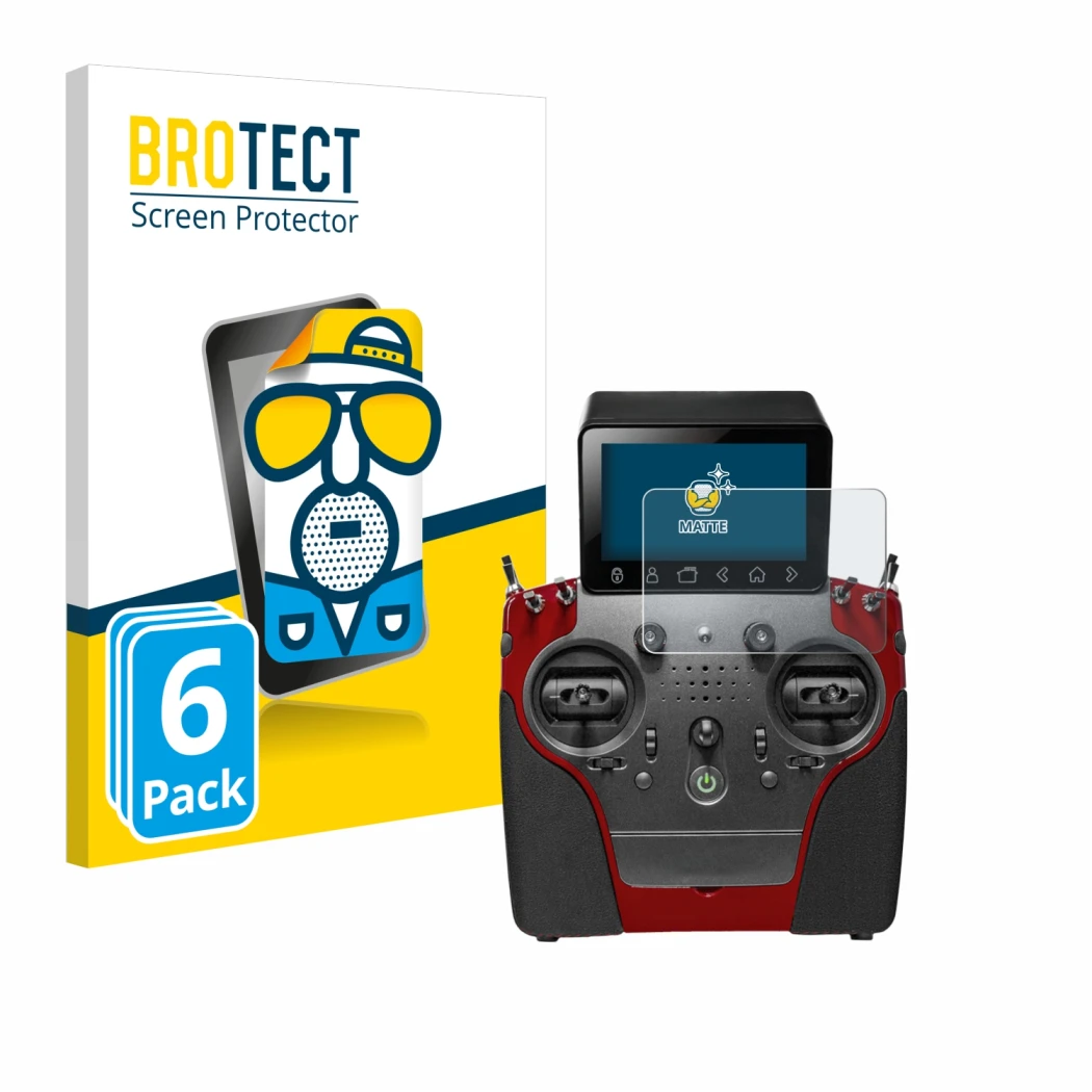 Face avant d’un emballage produit avec le logo de la marque BROTECT. À côté, l’appareil PowerBox Systems Atom est représenté a