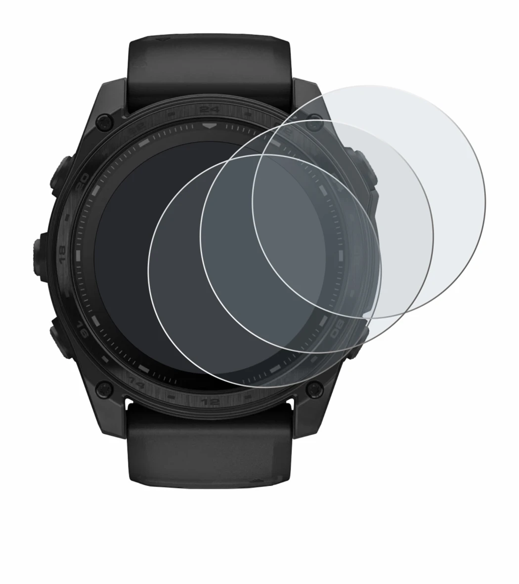 Image de l'appareil Garmin Tactix 8 Solar (51 mm) avec une grande variété de protections d'écran.