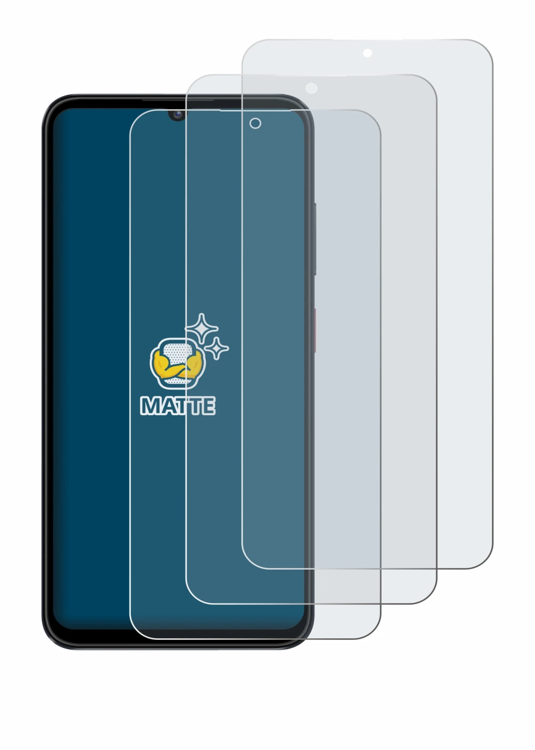Image de l'appareil ZTE Blade A55 avec une grande variété de protections d'écran.