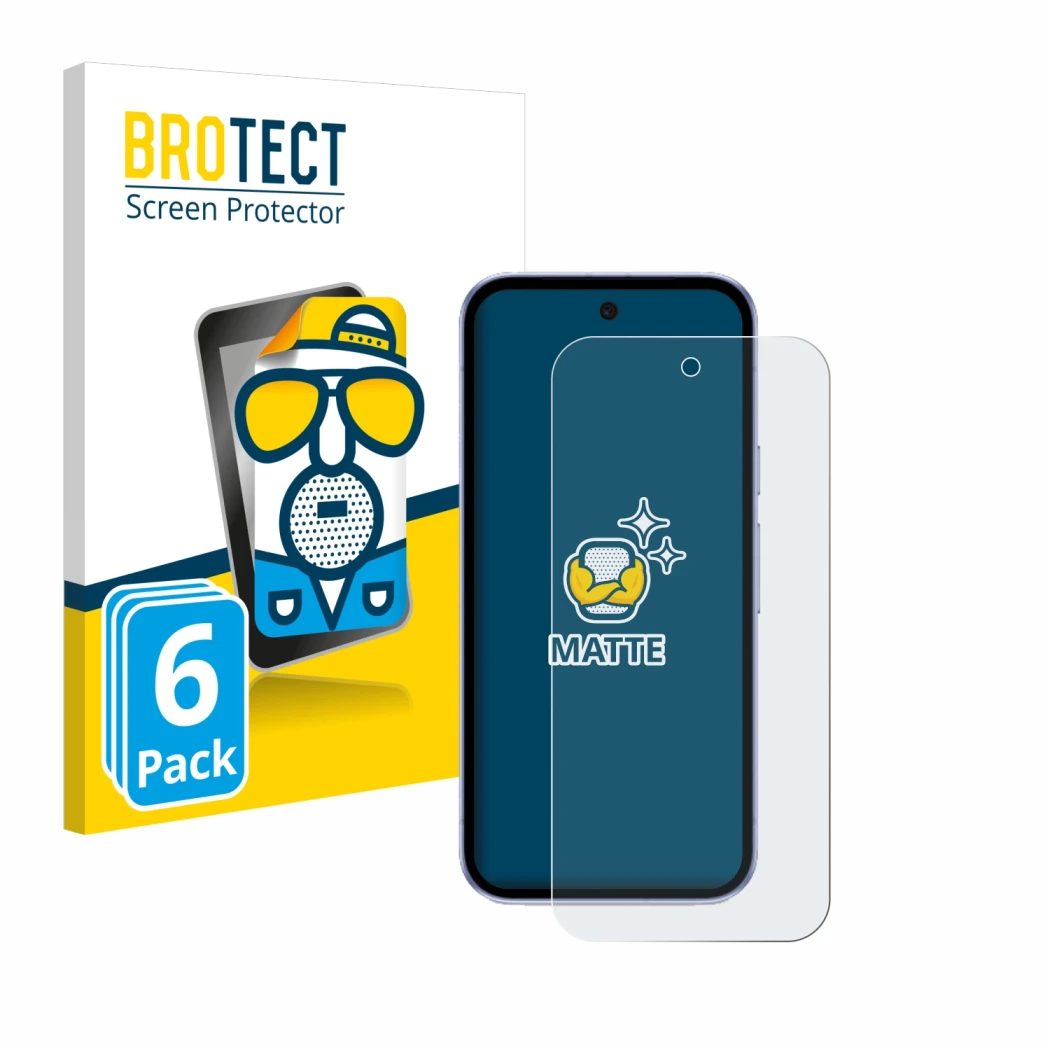 Face avant d’un emballage produit avec le logo de la marque BROTECT. À côté, l’appareil Google Pixel 9a est représenté avec la