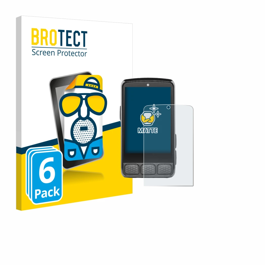 Face avant d’un emballage produit avec le logo de la marque BROTECT. À côté, l’appareil Wahoo Elemnt Roam V3 est représenté av