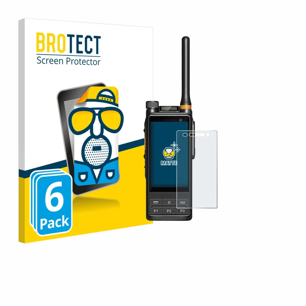 Face avant d’un emballage produit avec le logo de la marque BROTECT. À côté, l’appareil Hytera PDC680 est représenté avec la p