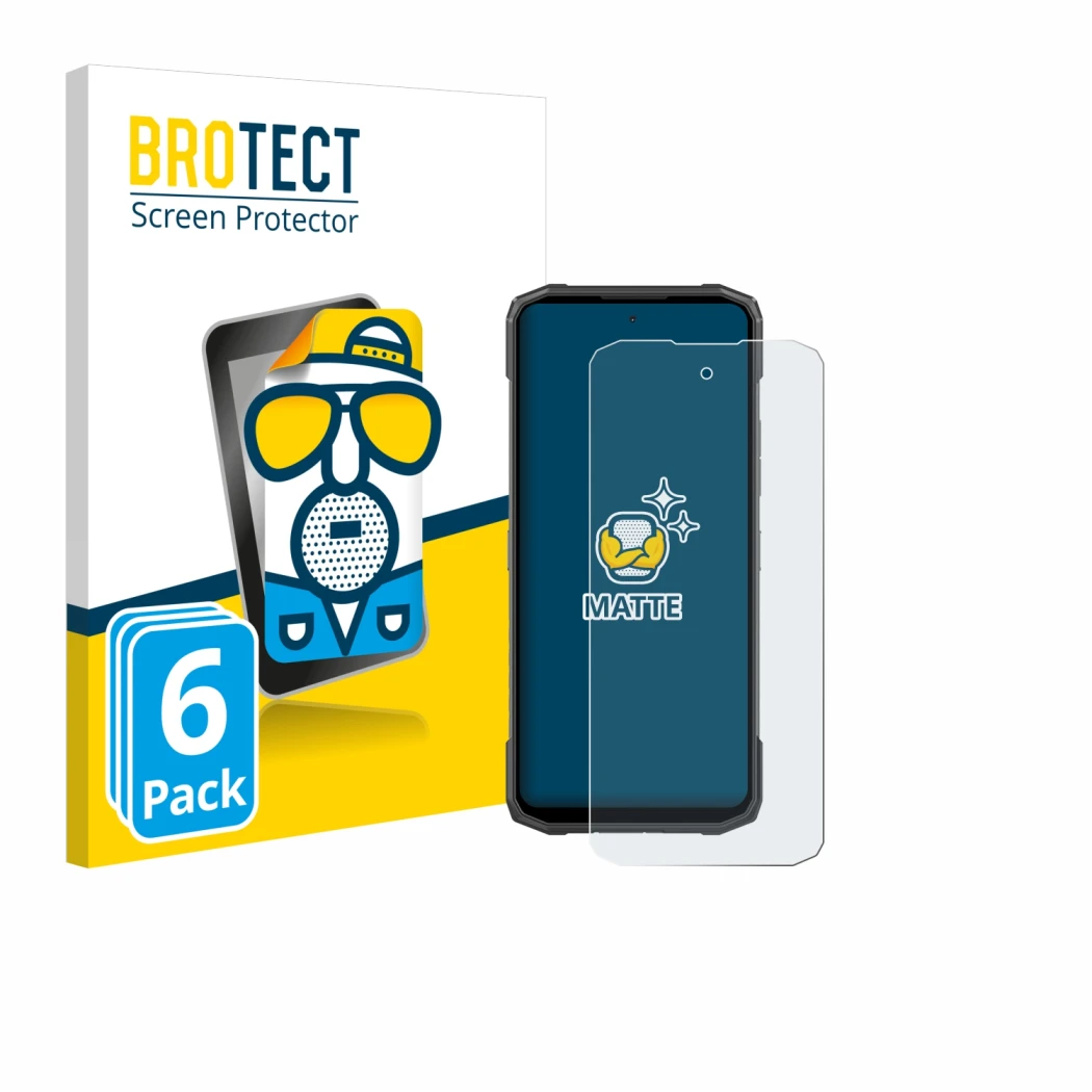 Face avant d’un emballage produit avec le logo de la marque BROTECT. À côté, l’appareil Doogee Blade 20 Turbo est représenté a