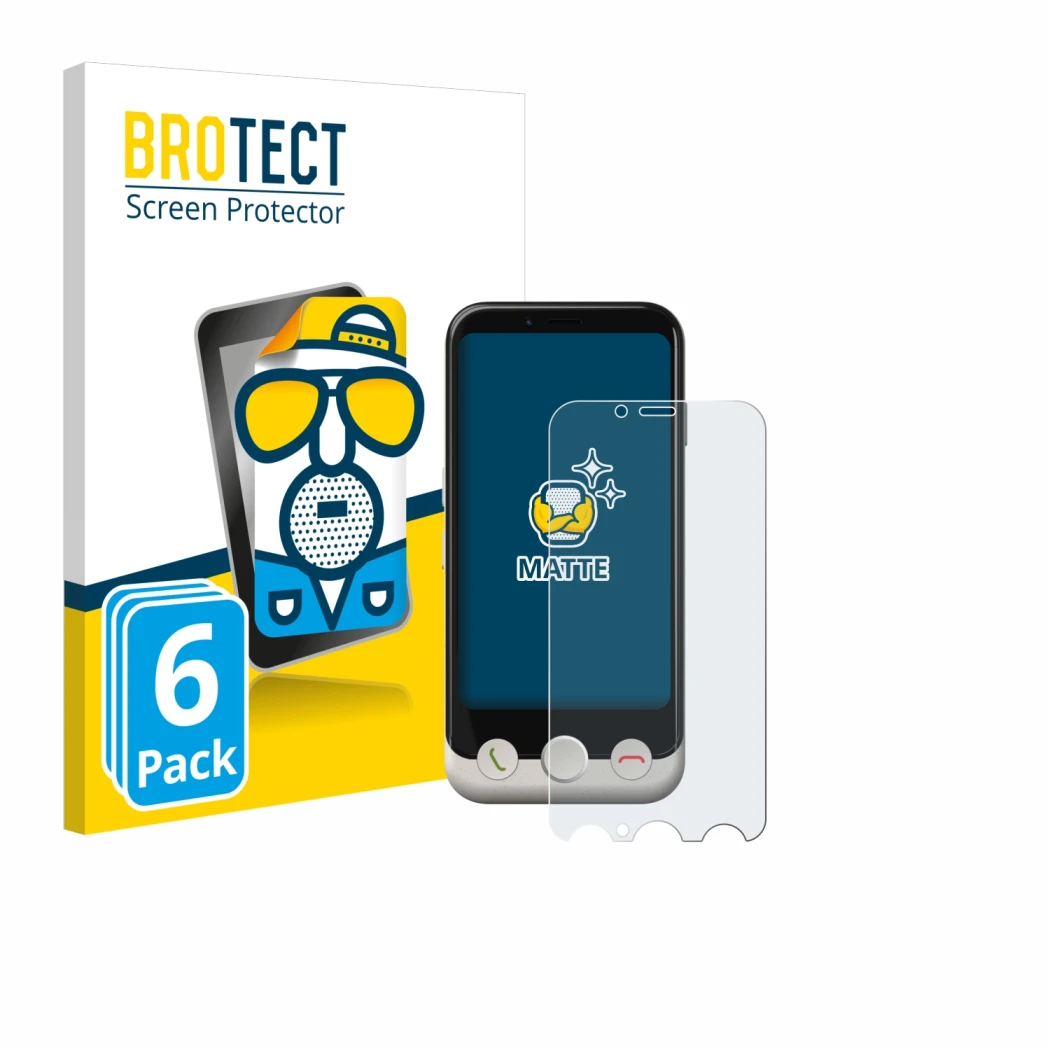 Face avant d’un emballage produit avec le logo de la marque BROTECT. À côté, l’appareil Doro Aurora A10 est représenté avec la