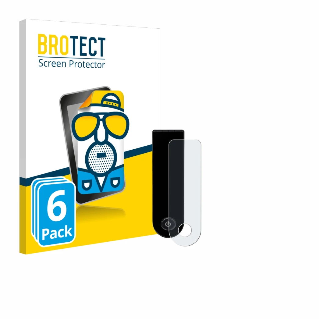 Face avant d’un emballage produit avec le logo de la marque BROTECT. À côté, l’appareil Xiaomi Electric Scooter 5 Max est repr