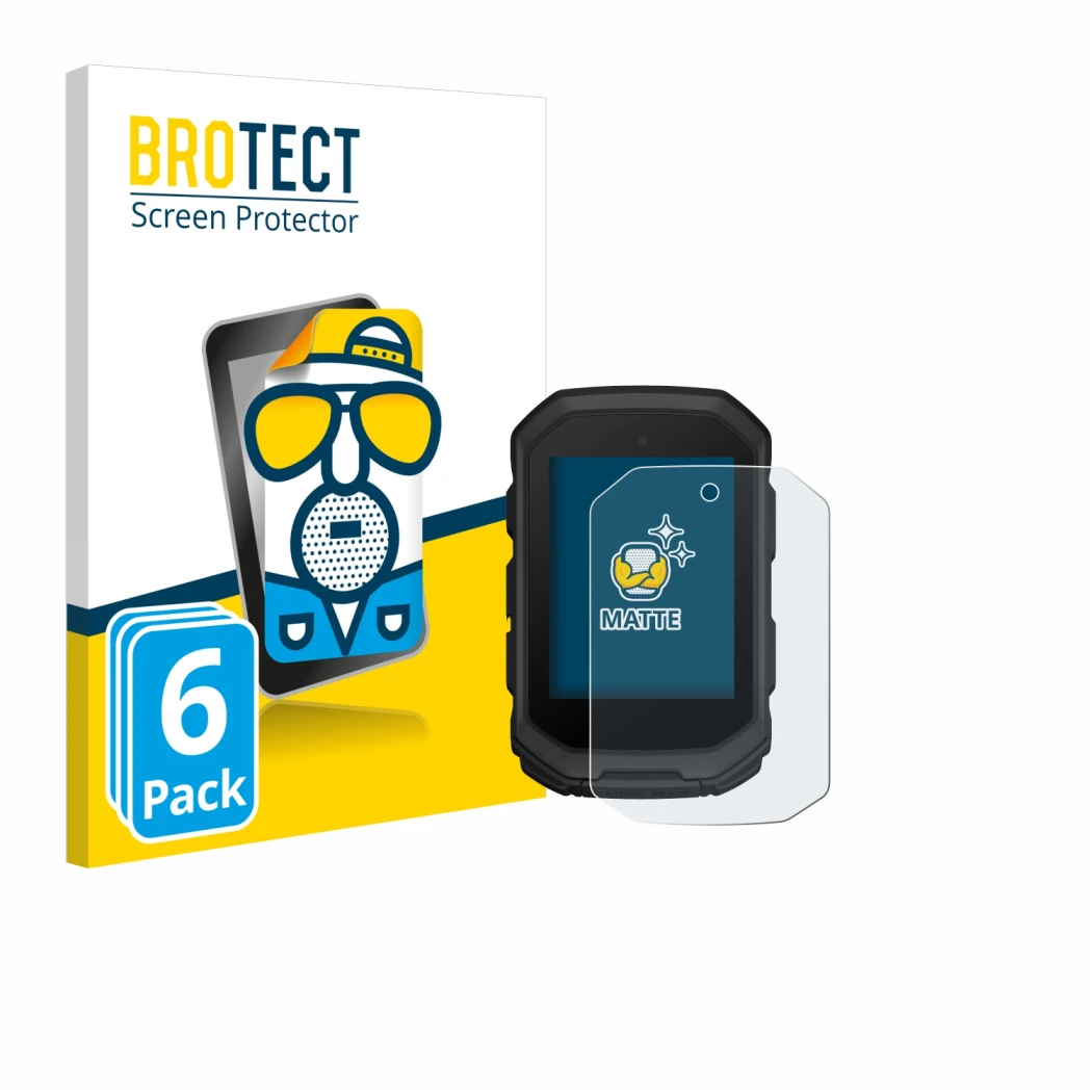 Face avant d’un emballage produit avec le logo de la marque BROTECT. À côté, l’appareil Garmin Edge MTB est représenté avec la