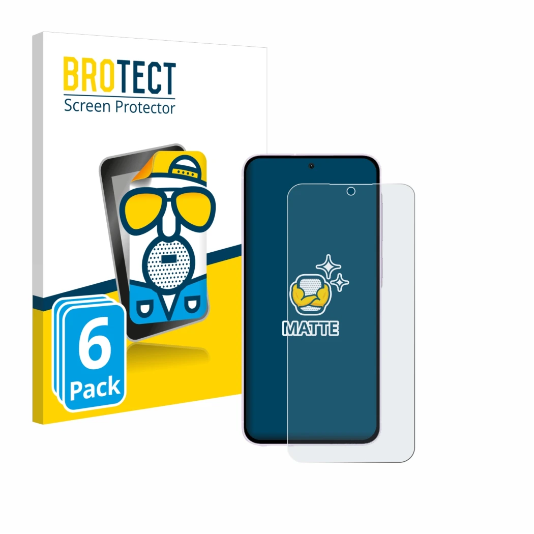 Face avant d’un emballage produit avec le logo de la marque BROTECT. À côté, l’appareil Samsung Galaxy A56 5G (case-friendly) 