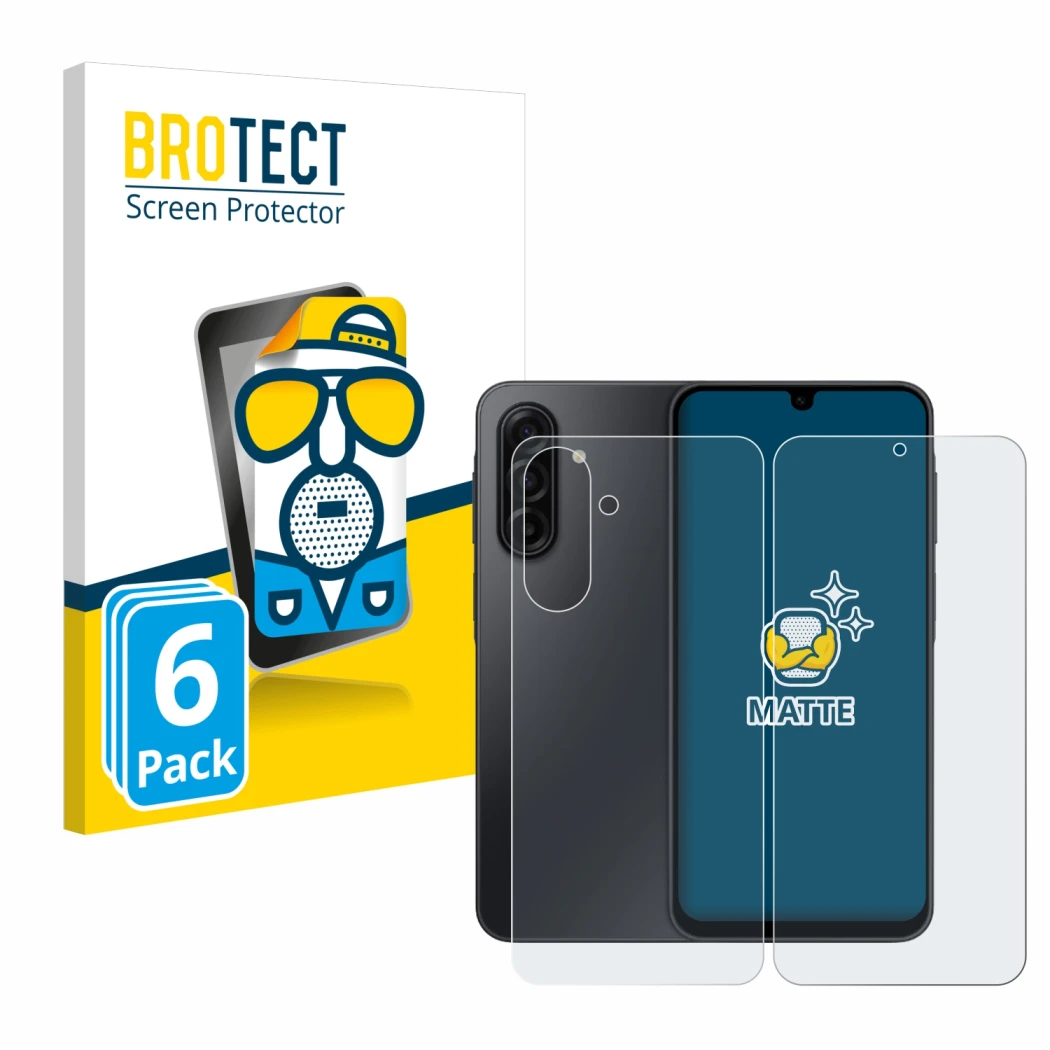 Face avant d’un emballage produit avec le logo de la marque BROTECT. À côté, l’appareil Samsung Galaxy A17 5G (Avant+Arrière) 