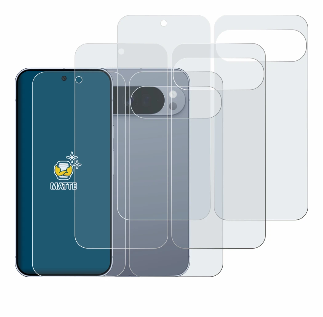 Image de l'appareil Google Pixel 10 Pro XL (Avant+Arrière) avec une grande variété de protections d'écran.