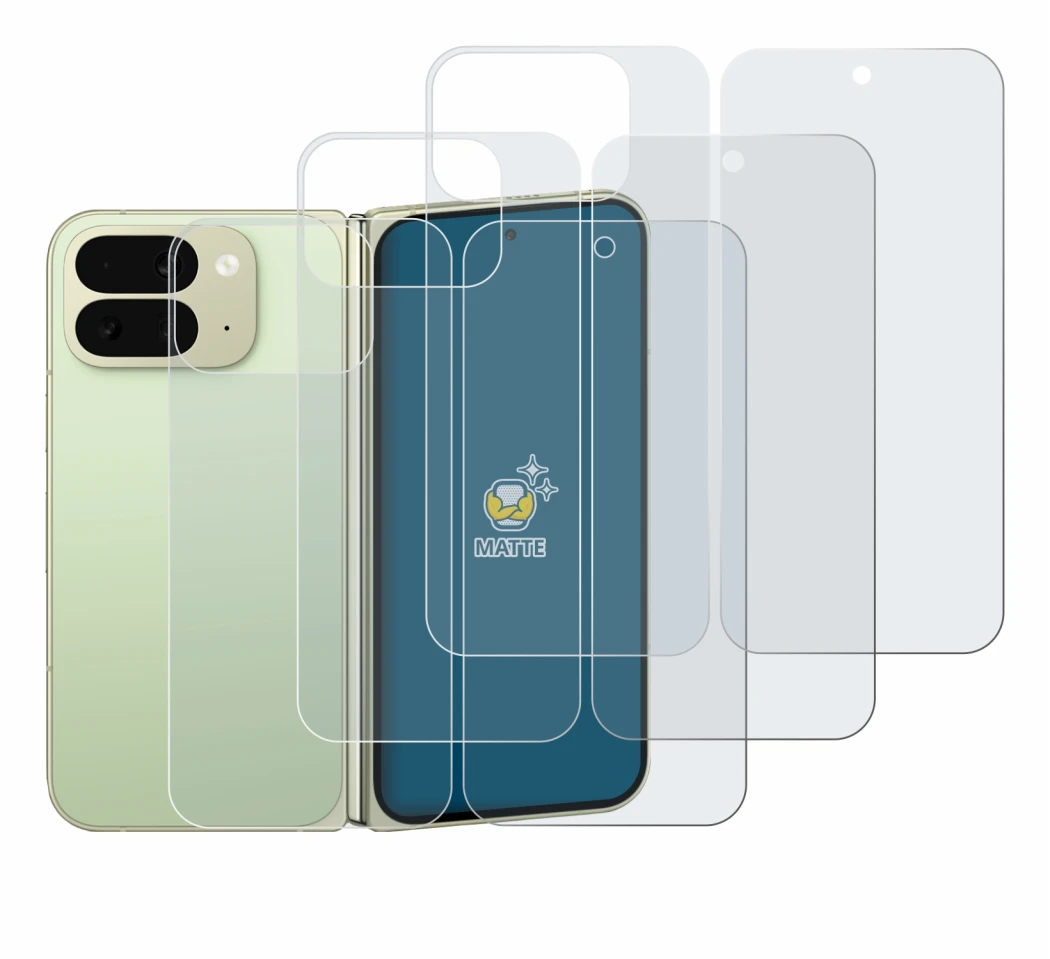 Image de l'appareil Google Pixel 10 Pro Fold (Avant+Arrière) avec une grande variété de protections d'écran.