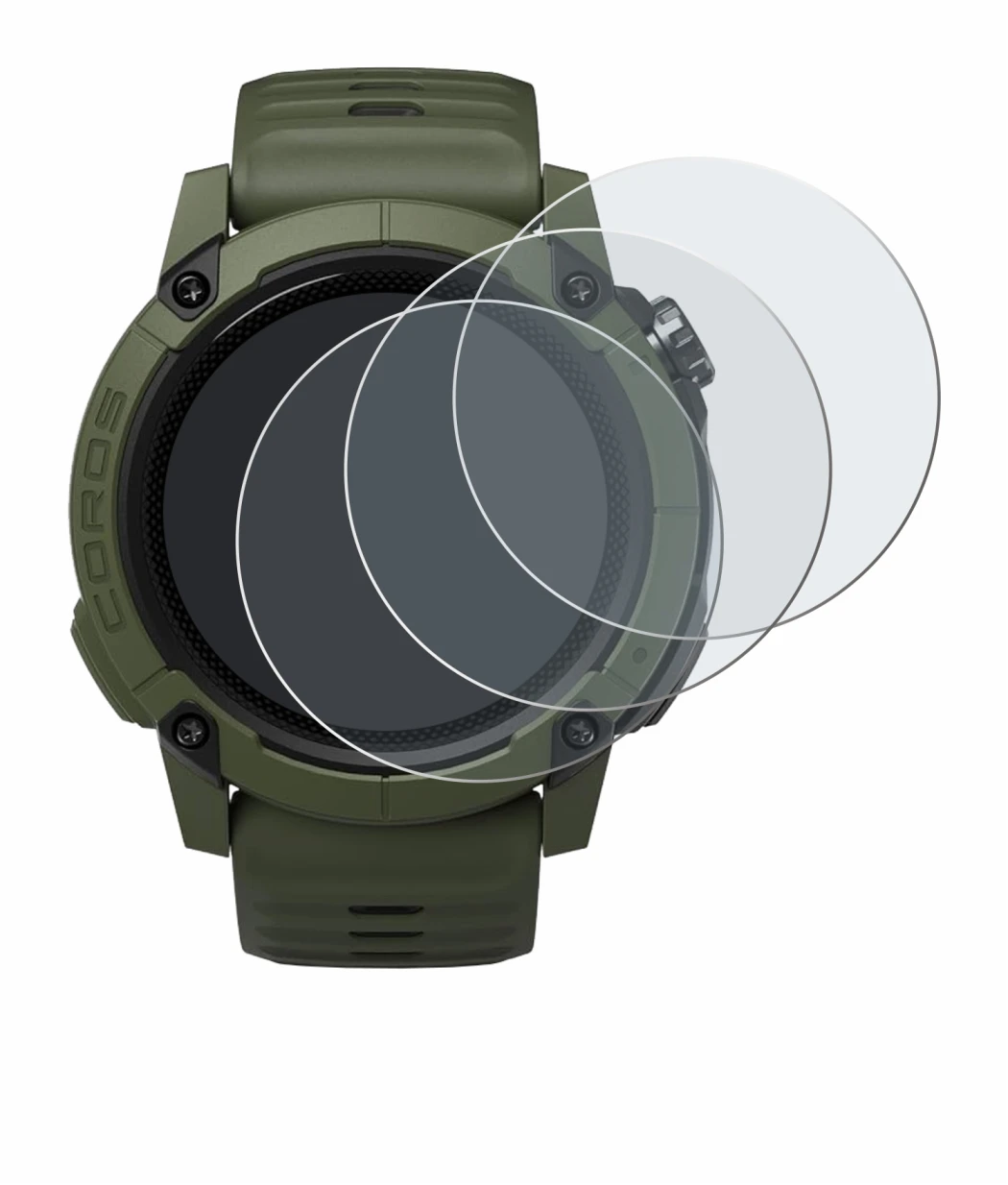 Image de l'appareil Coros NOMAD avec une grande variété de protections d'écran.