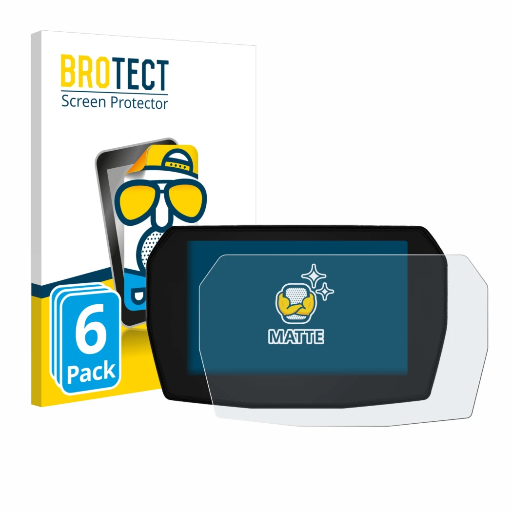 Face avant d’un emballage produit avec le logo de la marque BROTECT. À côté, l’appareil Ducati Multistrada V2 2025 est représe