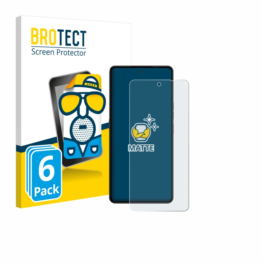 Face avant d’un emballage produit avec le logo de la marque BROTECT. À côté, l’appareil Gigaset GS6 Pro est représenté avec la