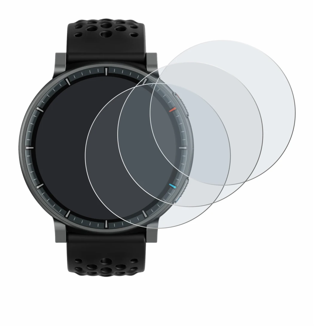 Image de l'appareil Amazfit Active Max avec une grande variété de protections d'écran.