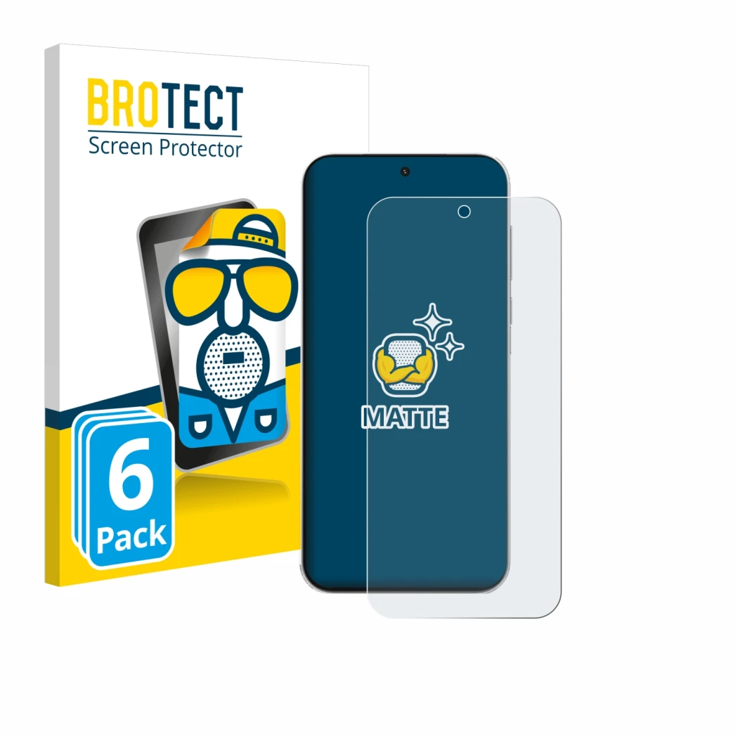 Face avant d’un emballage produit avec le logo de la marque BROTECT. À côté, l’appareil OnePlus Turbo 6V est représenté avec l