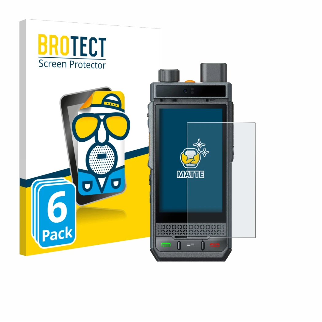 Face avant d’un emballage produit avec le logo de la marque BROTECT. À côté, l’appareil Hytera P60 est représenté avec la prot