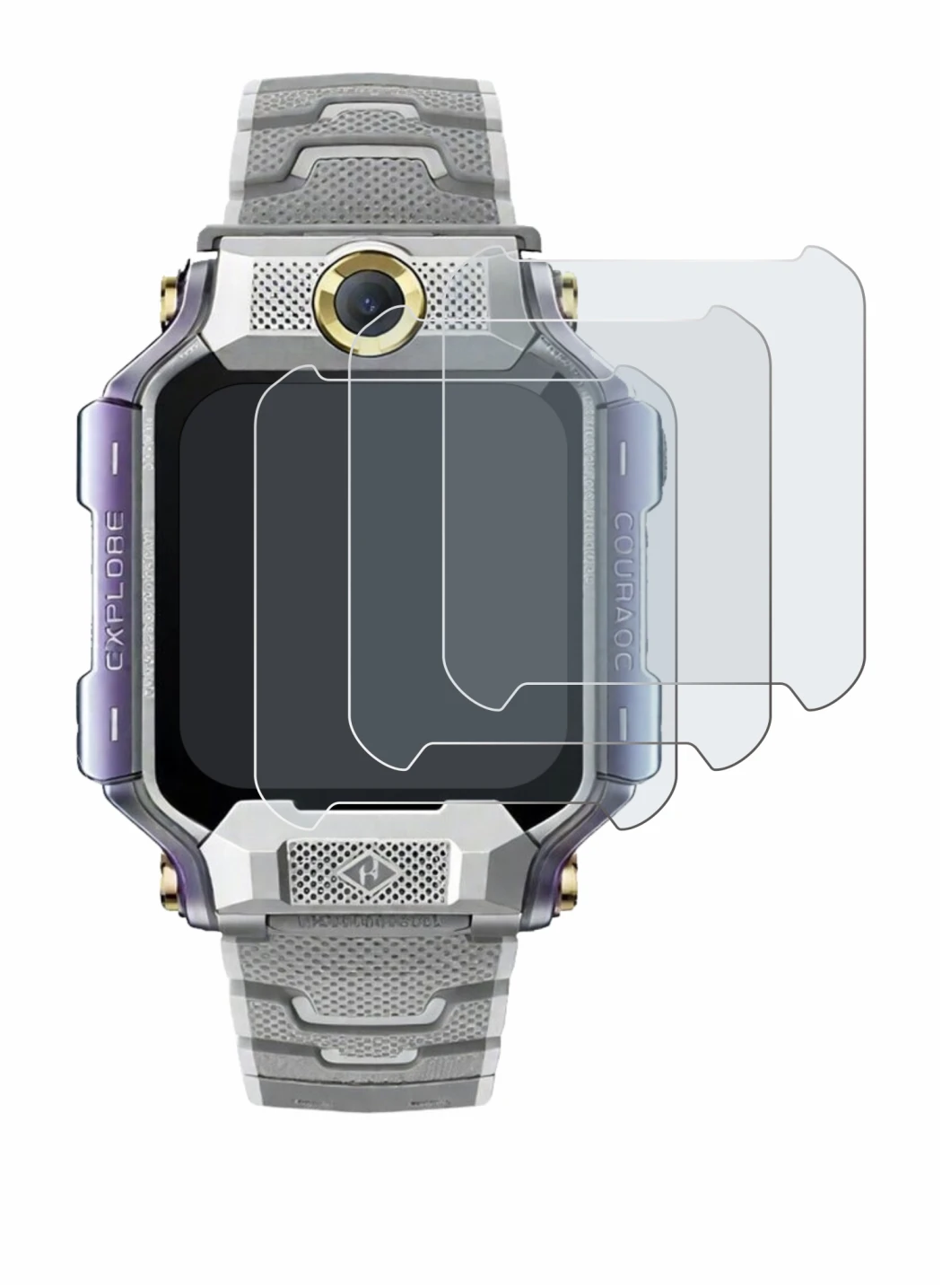 Image de l'appareil Imoo Watch Phone X10 avec une grande variété de protections d'écran.