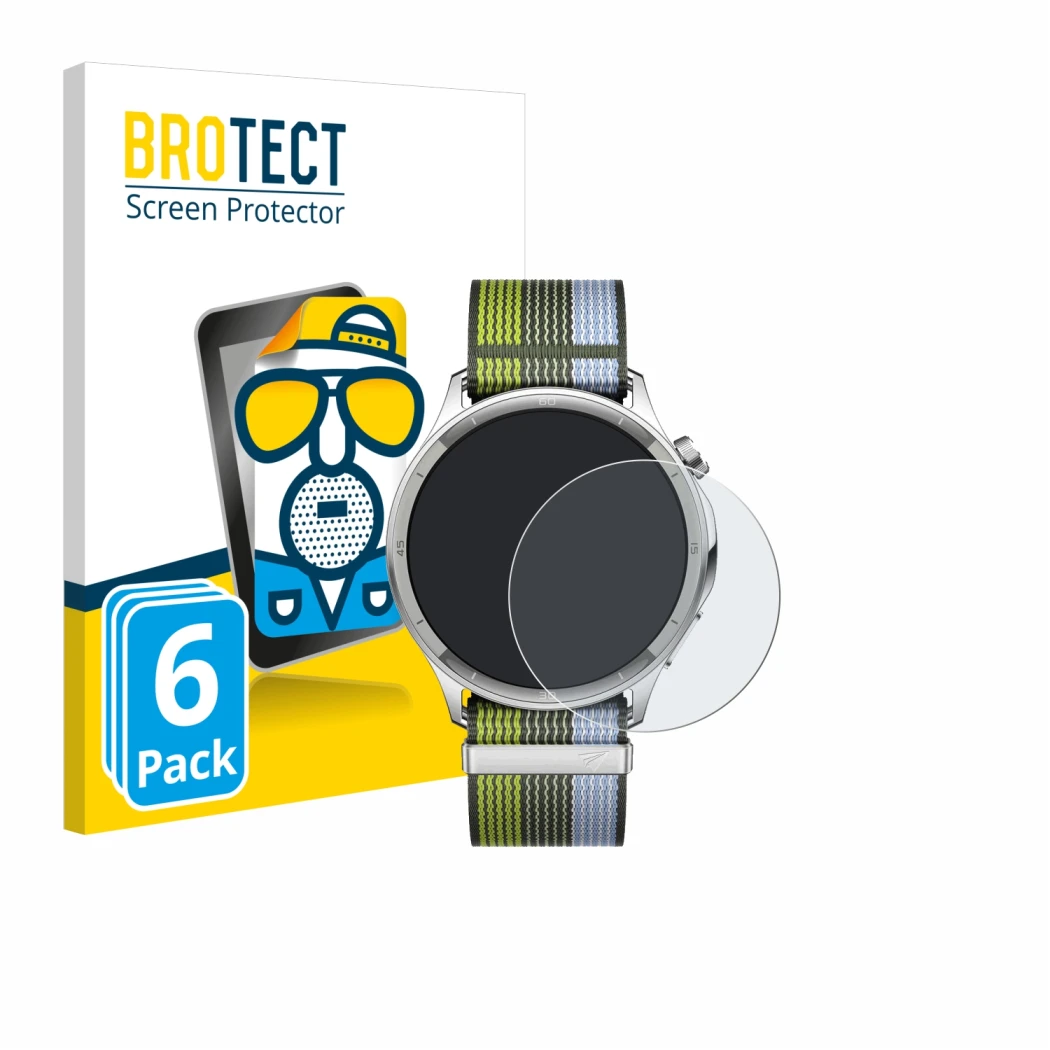 Face avant d’un emballage produit avec le logo de la marque BROTECT. À côté, l’appareil Oppo Watch S est représenté avec la pr