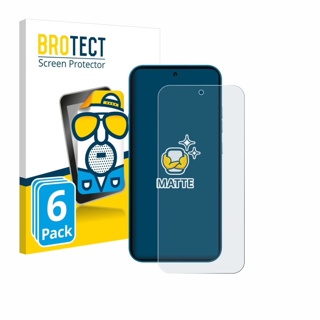 Face avant d’un emballage produit avec le logo de la marque BROTECT. À côté, l’appareil Nothing Phone (4a) est représenté avec