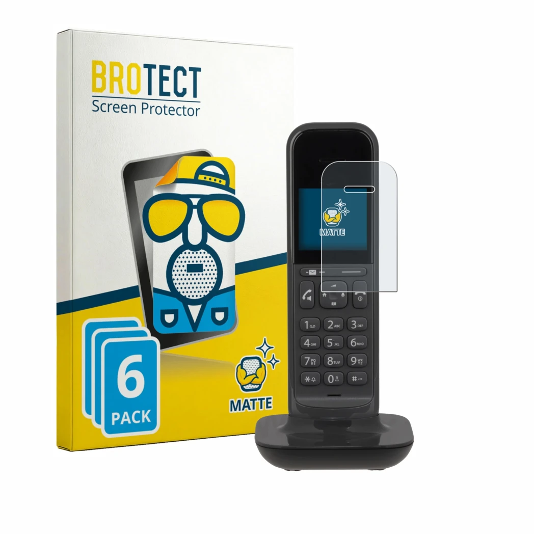 Face avant d’un emballage produit avec le logo de la marque BROTECT. À côté, l’appareil Gigaset CL390 est représenté avec la p