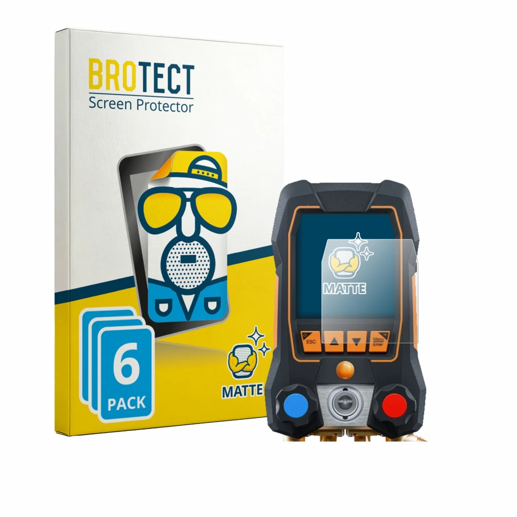 Face avant d’un emballage produit avec le logo de la marque BROTECT. À côté, l’appareil Testo 558s est représenté avec la prot