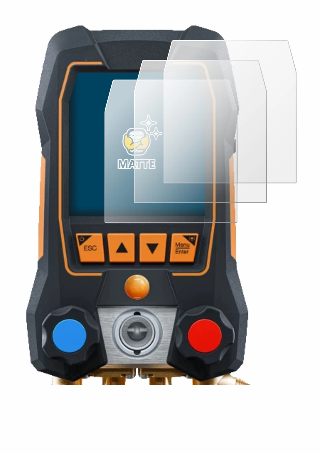 Image de l'appareil Testo 558s avec une grande variété de protections d'écran.