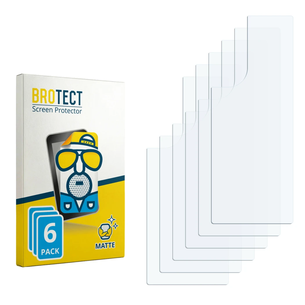 Face avant d’un emballage produit avec le logo de la marque BROTECT. À côté se trouve la protection d’écran correspondante.