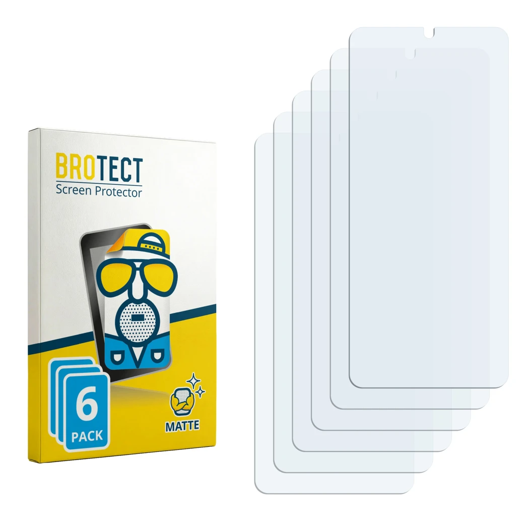 Face avant d’un emballage produit avec le logo de la marque BROTECT. À côté se trouve la protection d’écran correspondante.