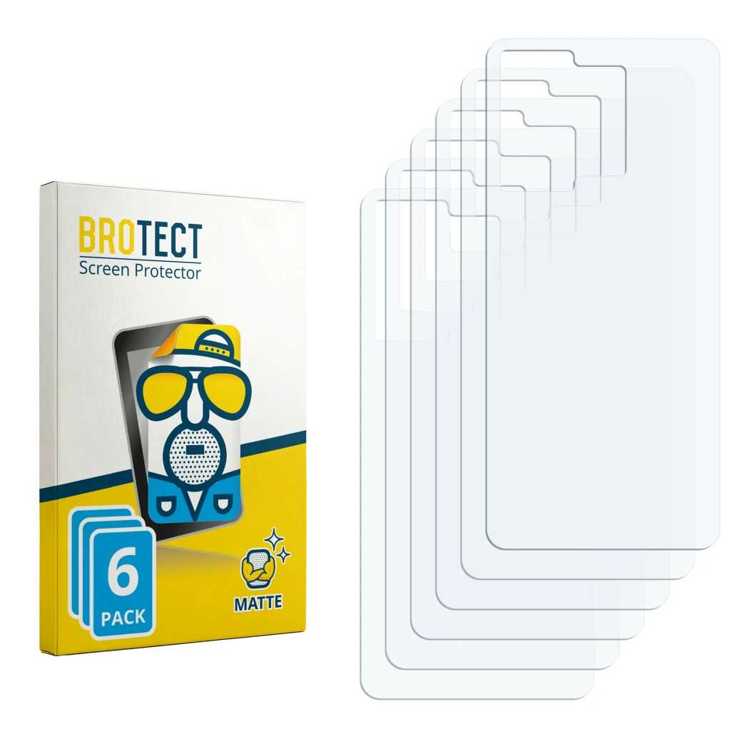 Face avant d’un emballage produit avec le logo de la marque BROTECT. À côté se trouve la protection d’écran correspondante.