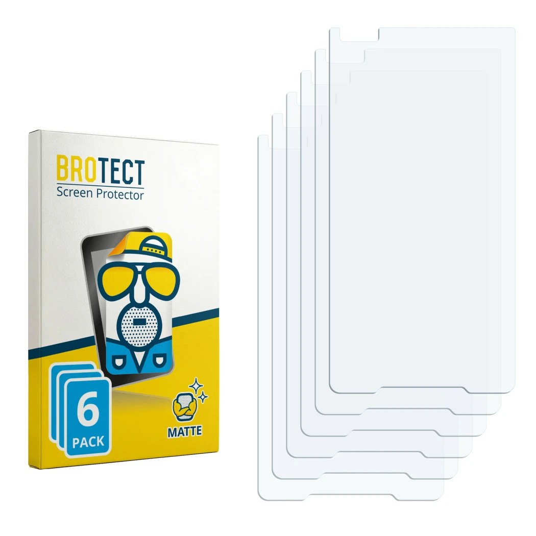 Face avant d’un emballage produit avec le logo de la marque BROTECT. À côté se trouve la protection d’écran correspondante.