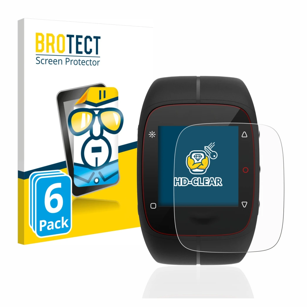 Face avant d’un emballage produit avec le logo de la marque BROTECT. À côté, l’appareil Polar M400 est représenté avec la prot