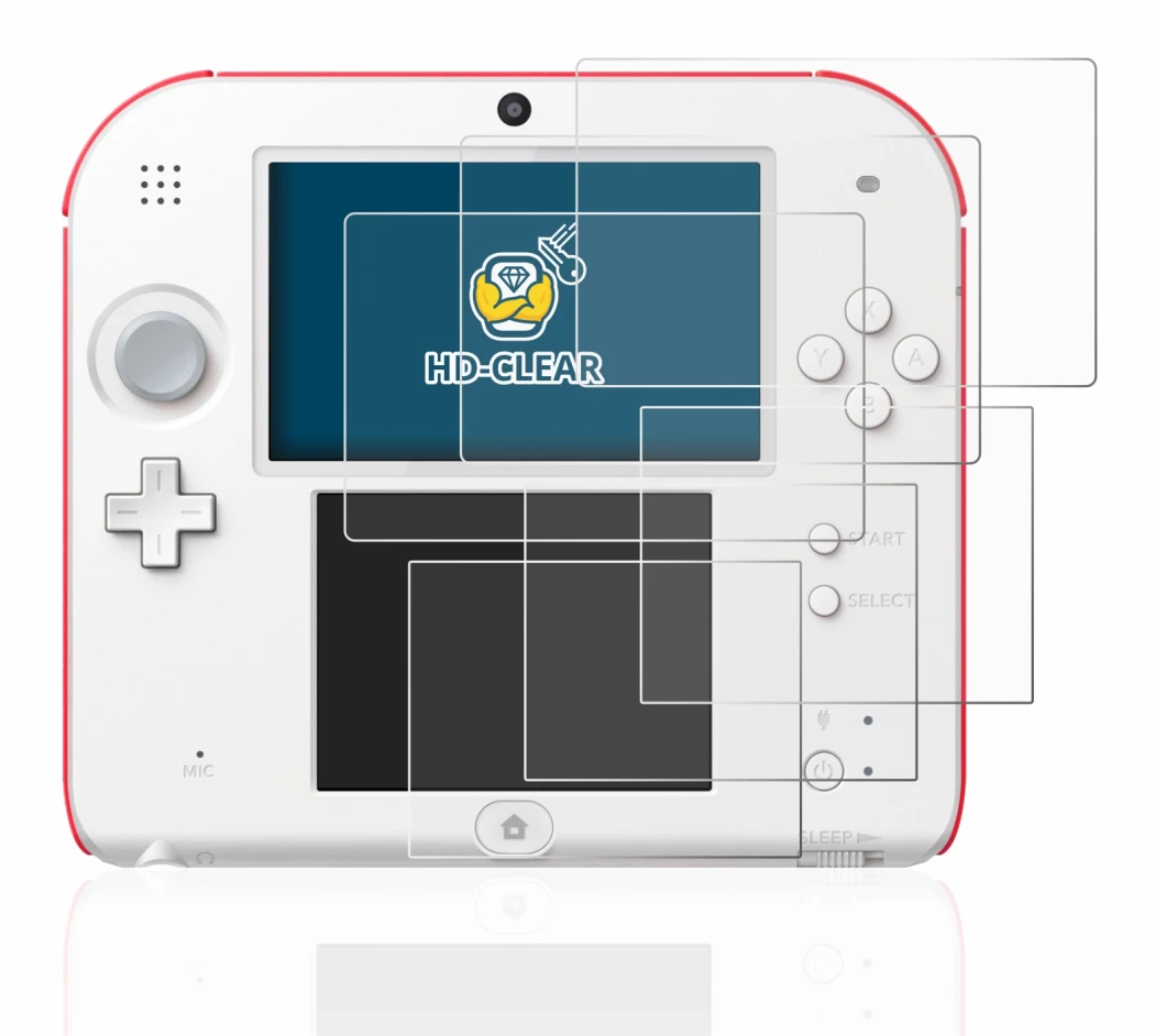 Image de l'appareil Nintendo 2DS avec une grande variété de protections d'écran.