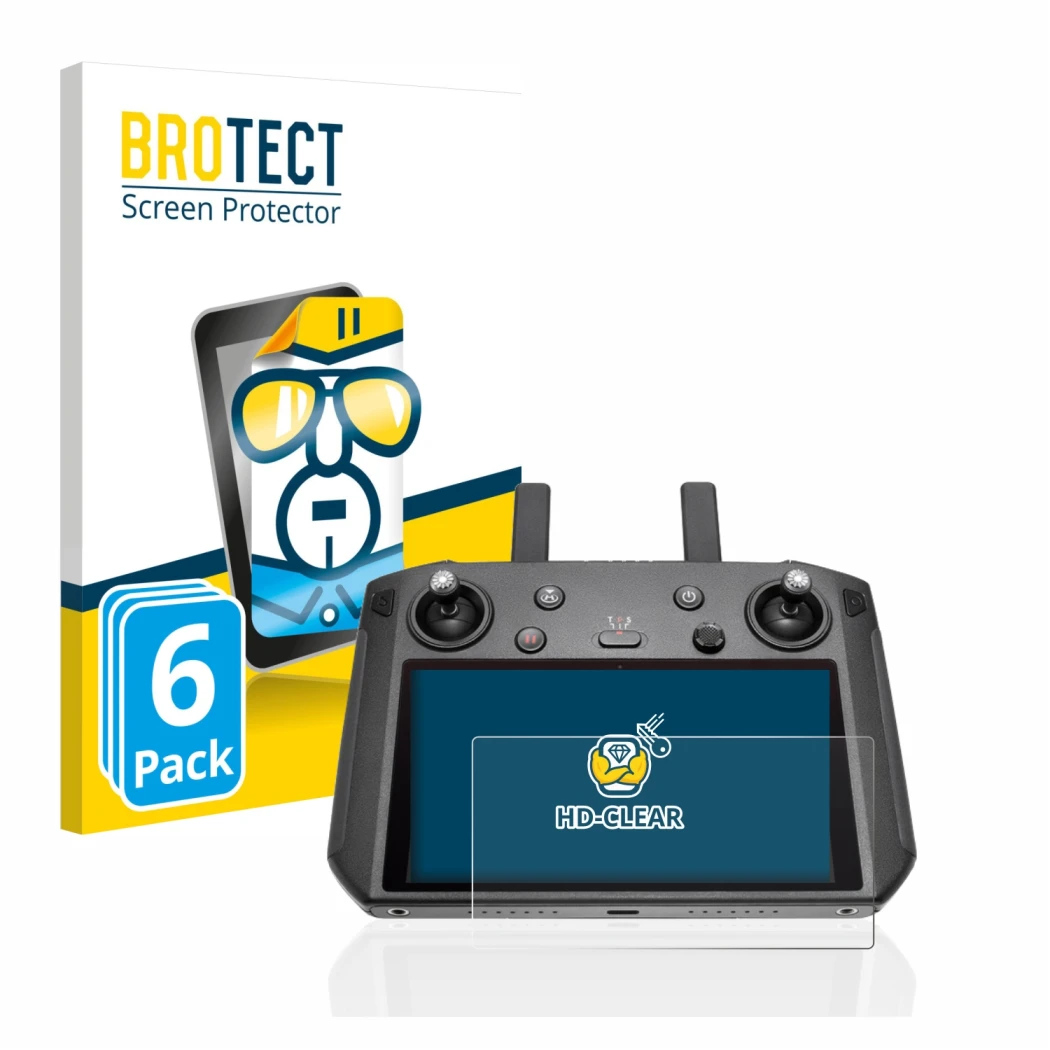 Face avant d’un emballage produit avec le logo de la marque BROTECT. À côté, l’appareil DJI Smart Controller est représenté av