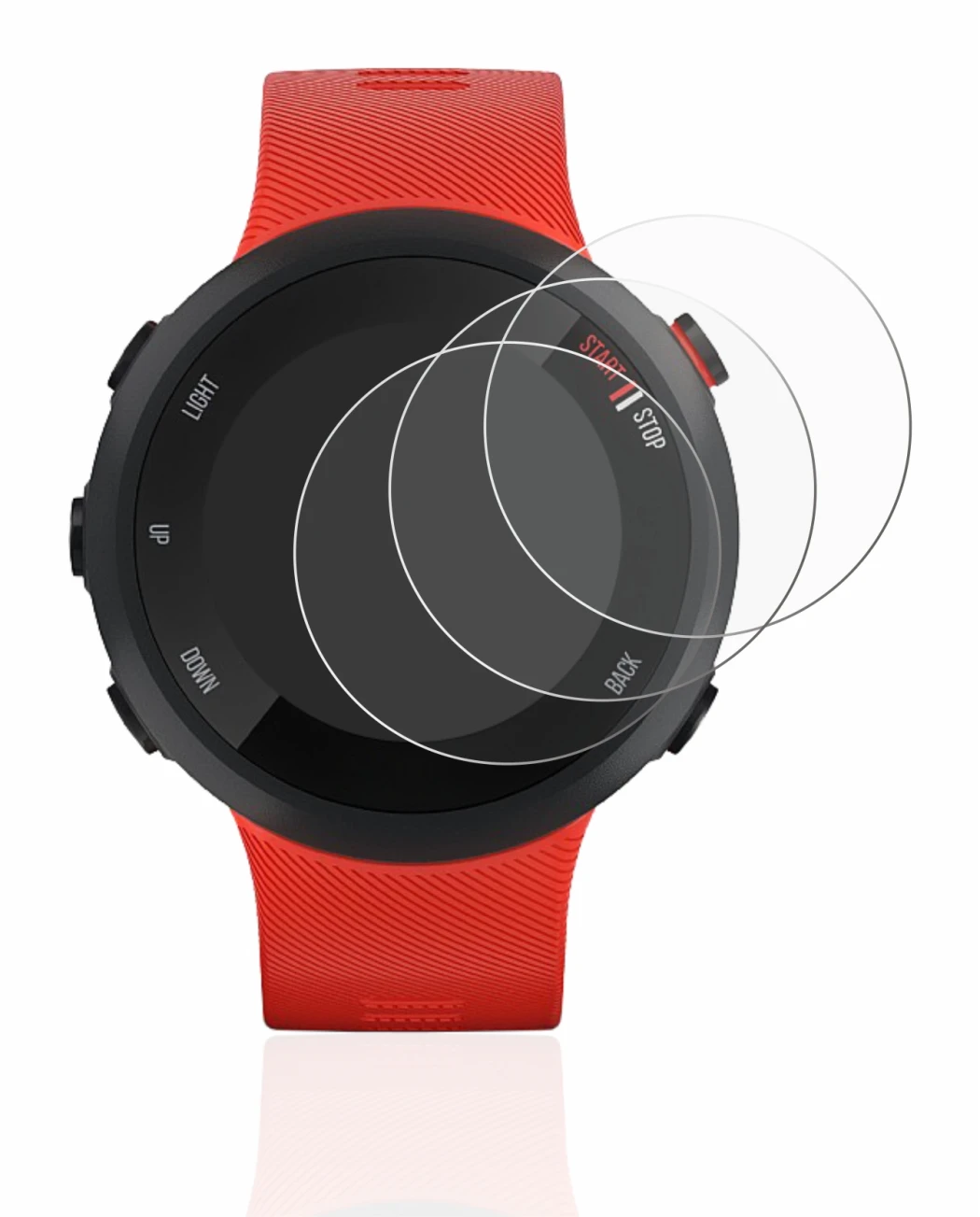 Image de l'appareil Garmin Forerunner 45 avec une grande variété de protections d'écran.