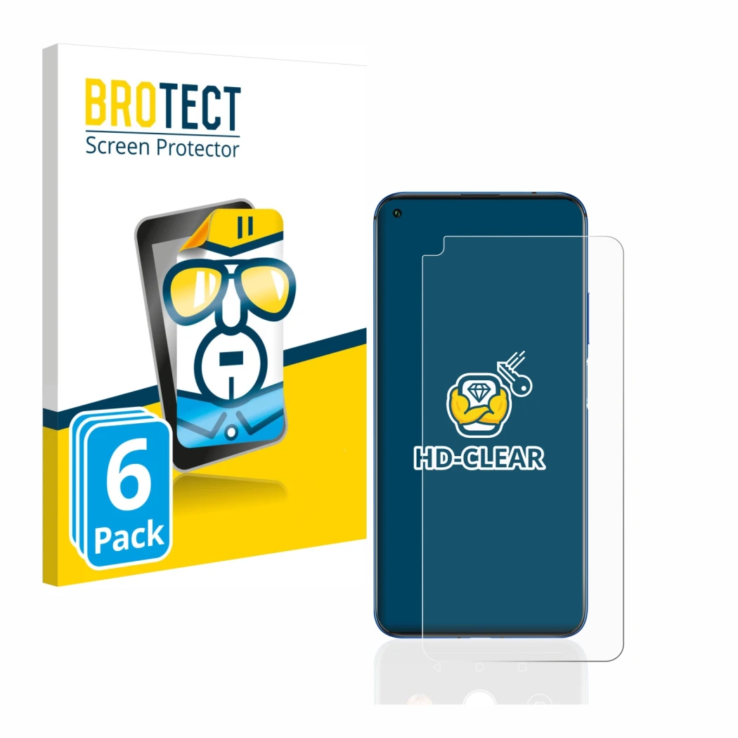 Face avant d’un emballage produit avec le logo de la marque BROTECT. À côté, l’appareil Huawei Nova 5T est représenté avec la