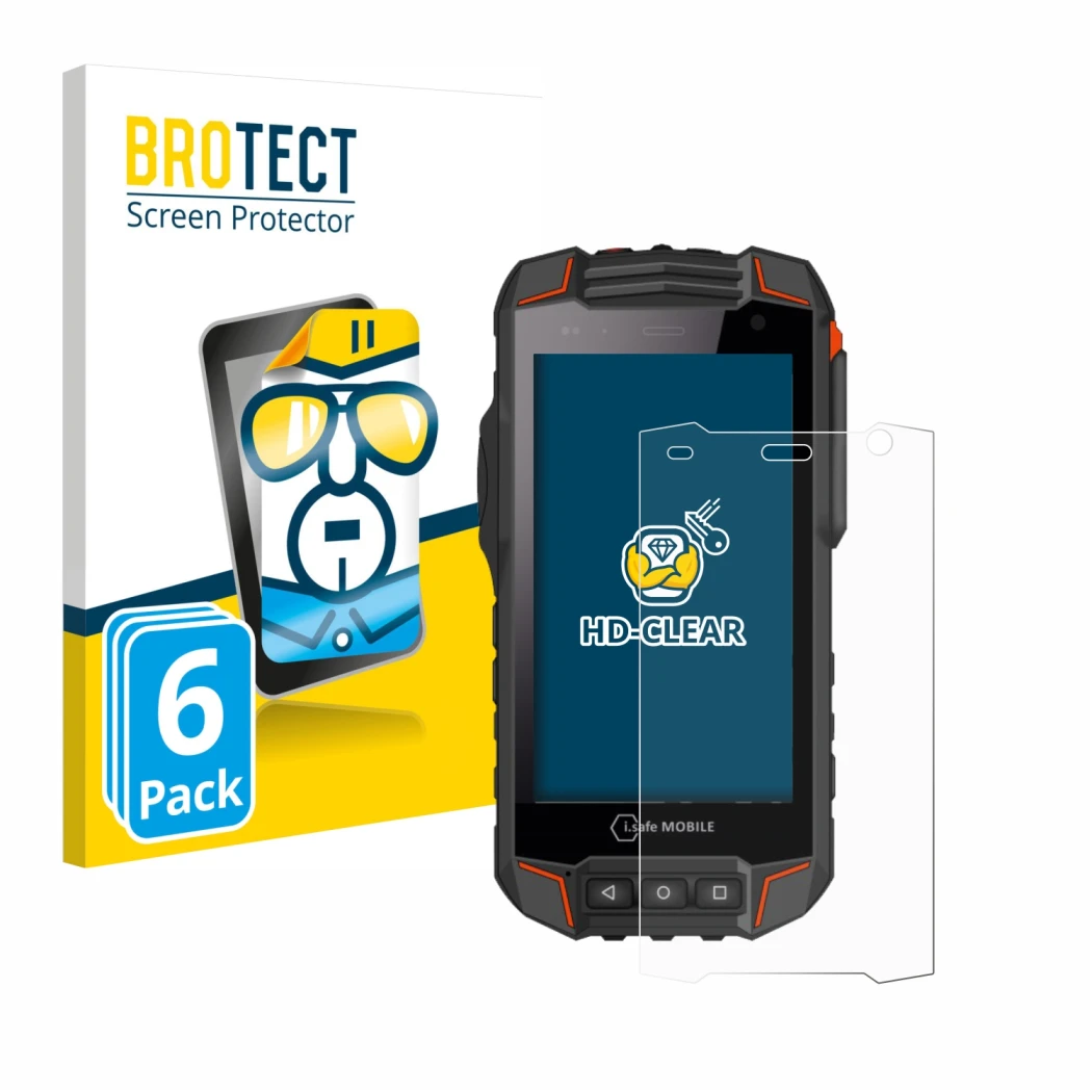 Face avant d’un emballage produit avec le logo de la marque BROTECT. À côté, l’appareil i.safe MOBILE IS530.1 est représenté a