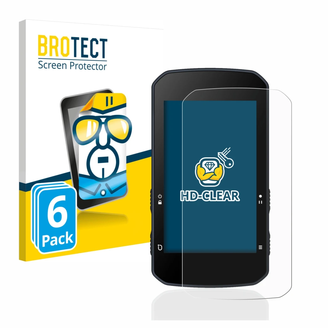 Face avant d’un emballage produit avec le logo de la marque BROTECT. À côté, l’appareil Bryton Rider 750 est représenté avec l