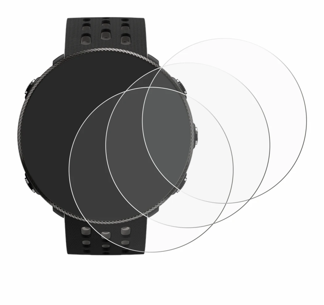 Image de l'appareil Polar Vantage M2 avec une grande variété de protections d'écran.