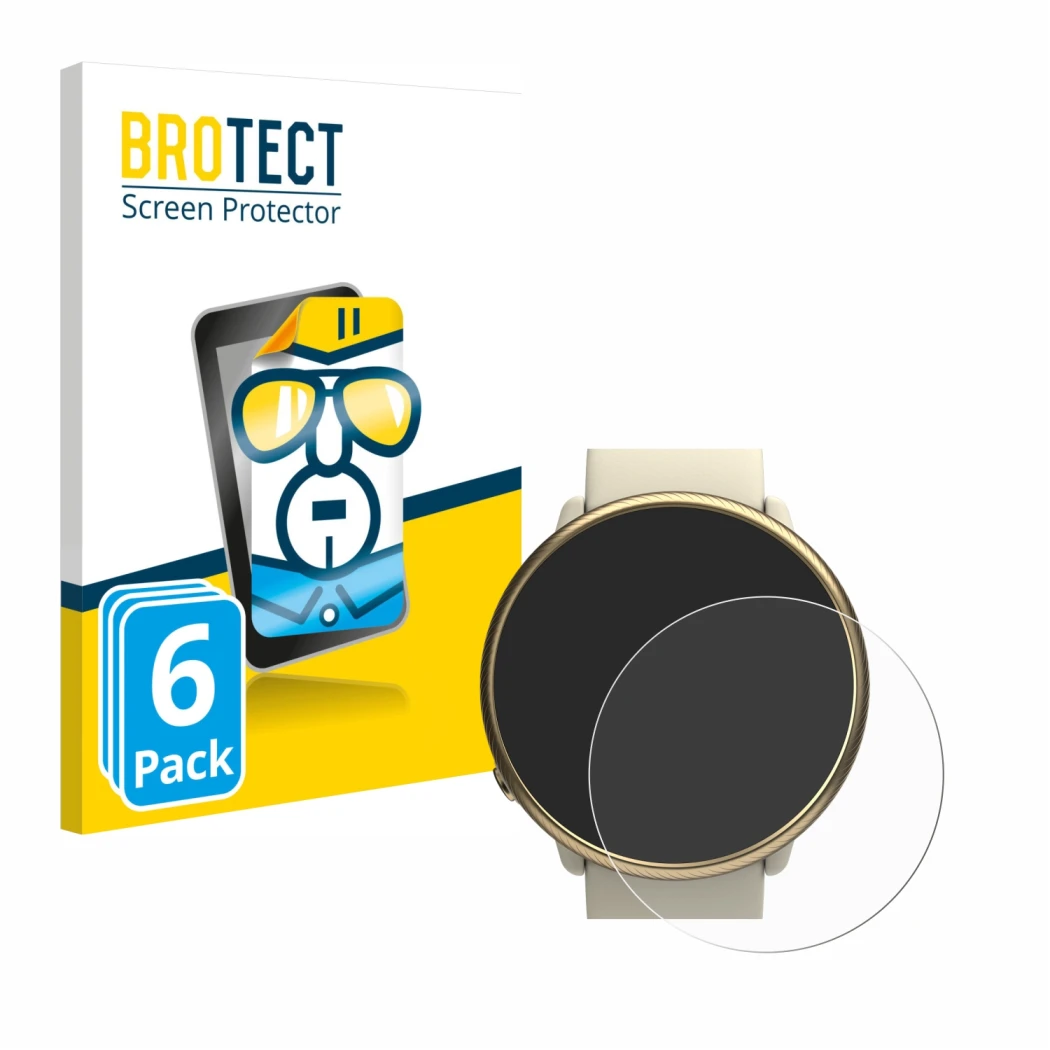 Face avant d’un emballage produit avec le logo de la marque BROTECT. À côté, l’appareil Polar Ignite 2 est représenté avec la 