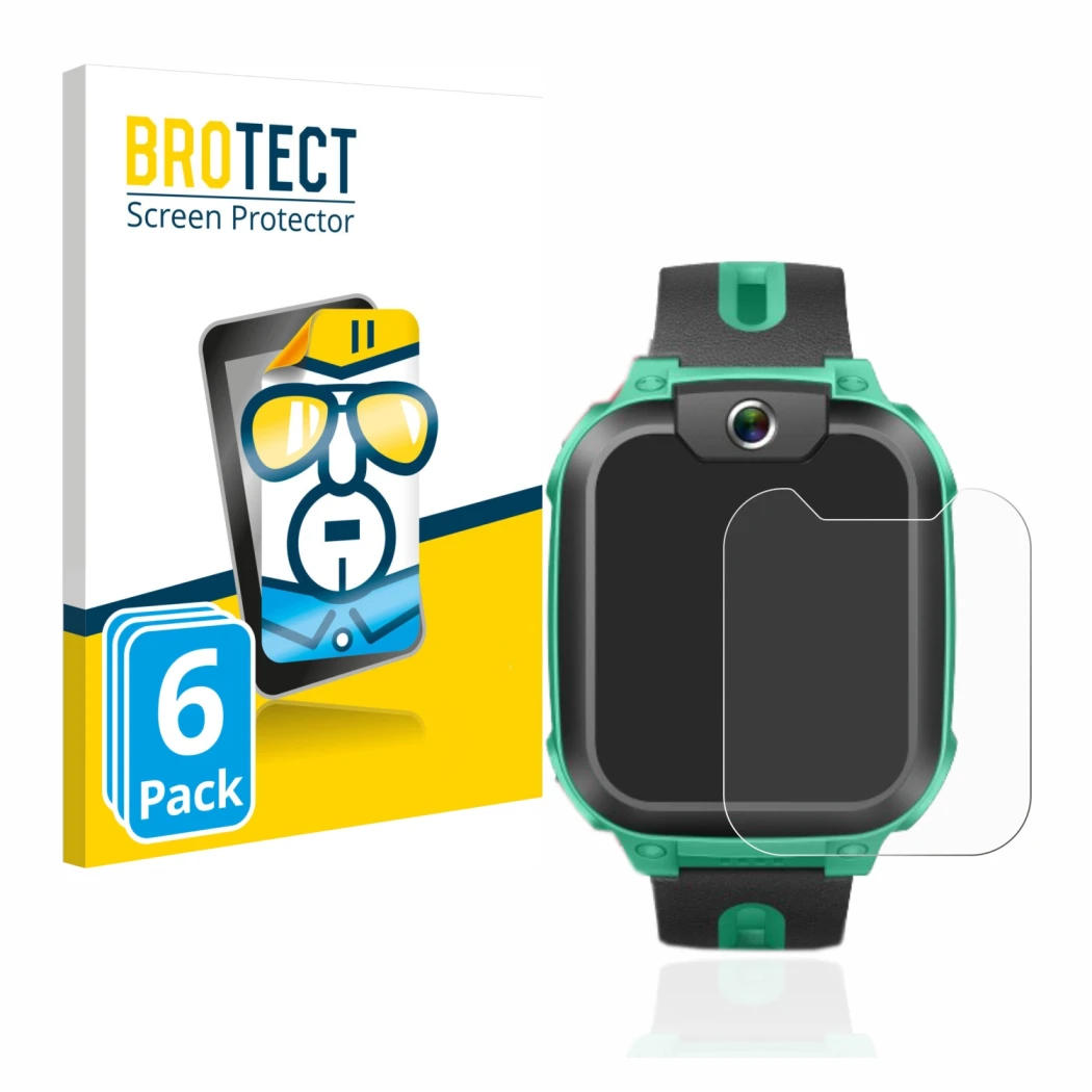 Face avant d’un emballage produit avec le logo de la marque BROTECT. À côté, l’appareil Imoo Watch Phone Z1 est représenté ave