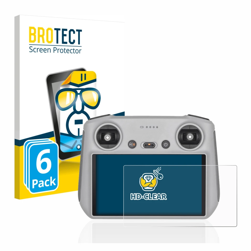 Face avant d’un emballage produit avec le logo de la marque BROTECT. À côté, l’appareil DJI RC Controller est représenté avec
