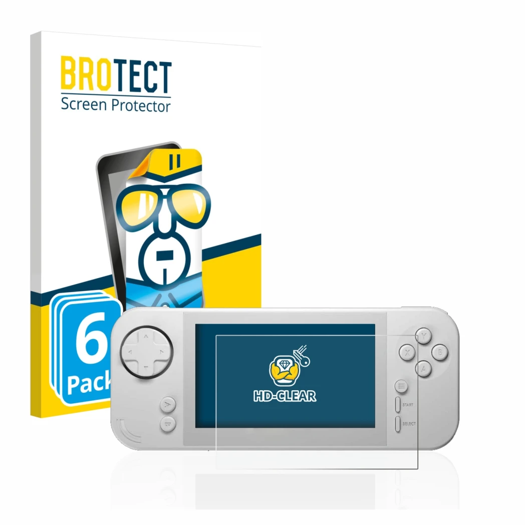 Face avant d’un emballage produit avec le logo de la marque BROTECT. À côté, l’appareil Evercade EXP est représenté avec la pr