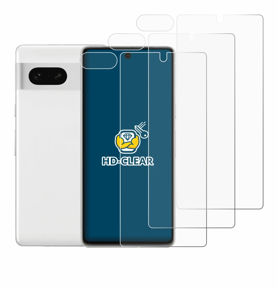 Image de l'appareil Google Pixel 7 (Avant+Caméra) avec une grande variété de protections d'écran.