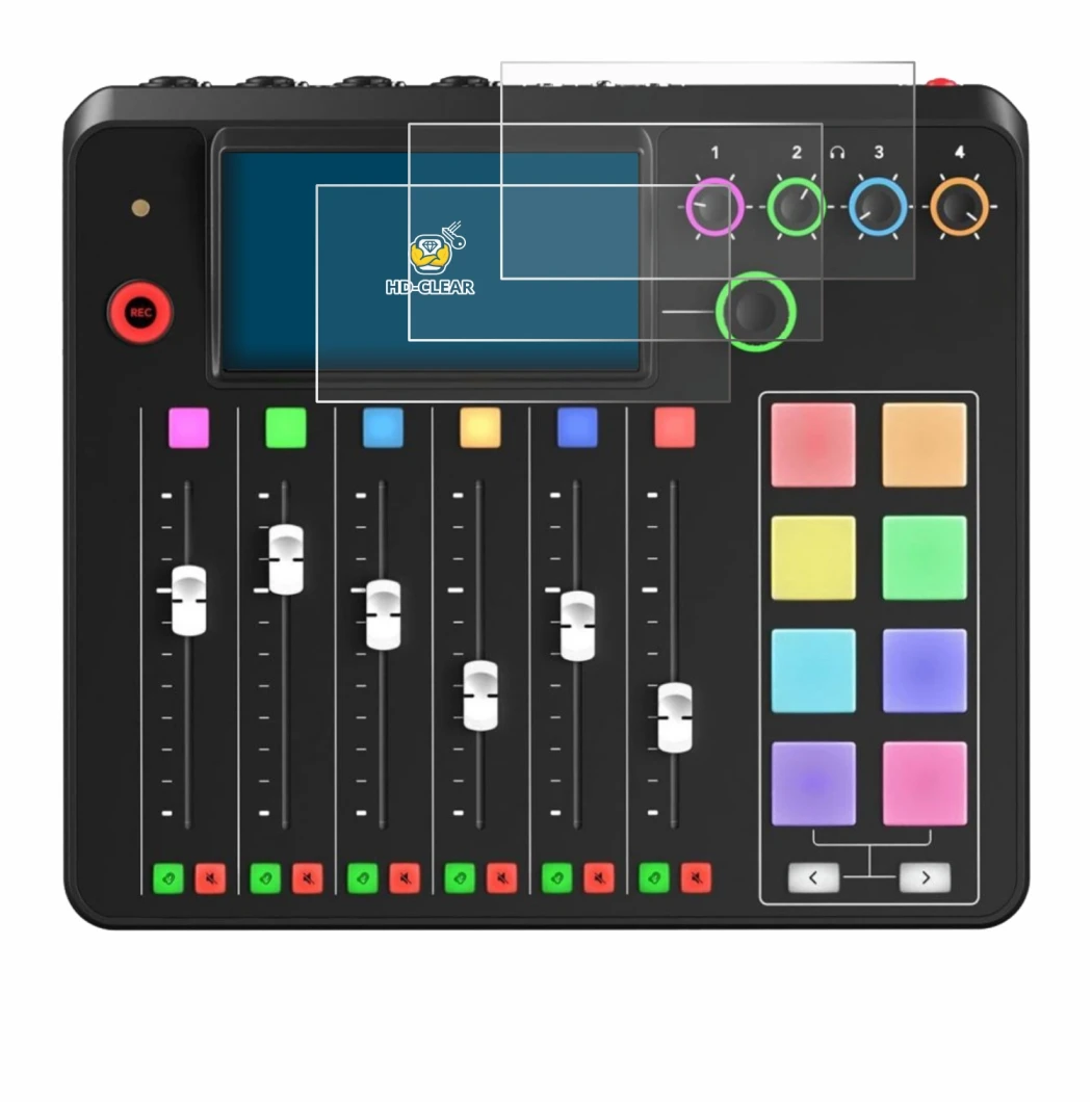 Image de l'appareil Rode Rodecaster Pro II avec une grande variété de protections d'écran.